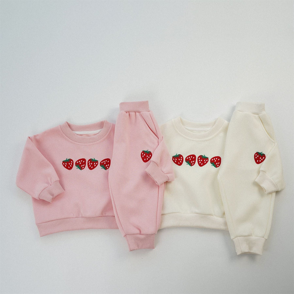 Träningsdräkt med jordgubbstryck – BerryBunch Flickor, Rosa/Vit, Bomull, Storlek 0–6 år More For Mini