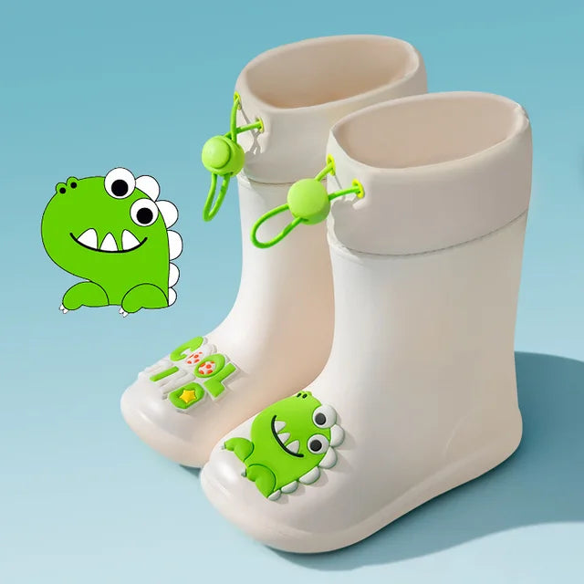 Regenlaarzen met Cartoons - Unisex, Beige/Wit/Roze Rubber, Maat 14-17-More For Mini