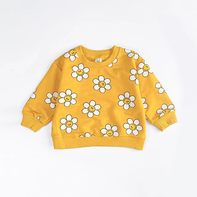 Sweater met Bloemenprint - Blije Bloemen Meisjes, Groen/Geel/Beige, Katoen, Maat 0-3 Jaar-More For Mini