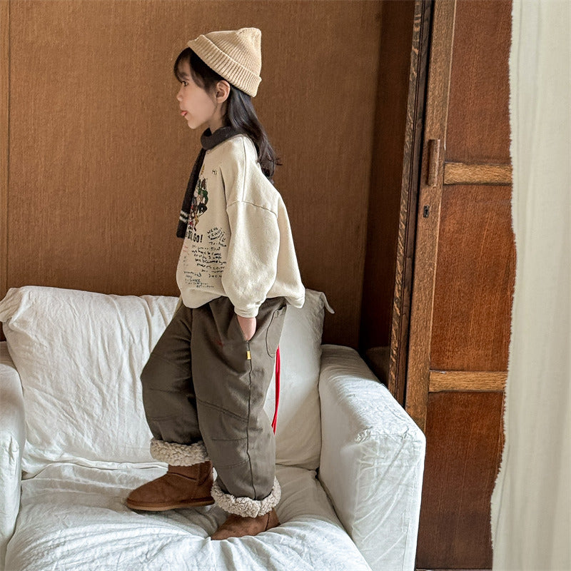 Broek met Fleece binnenkant - Little Explorer Unisex, Blauw/Groen/Gestreept, Katoen, Maat 0-6 Jaar-More For Mini