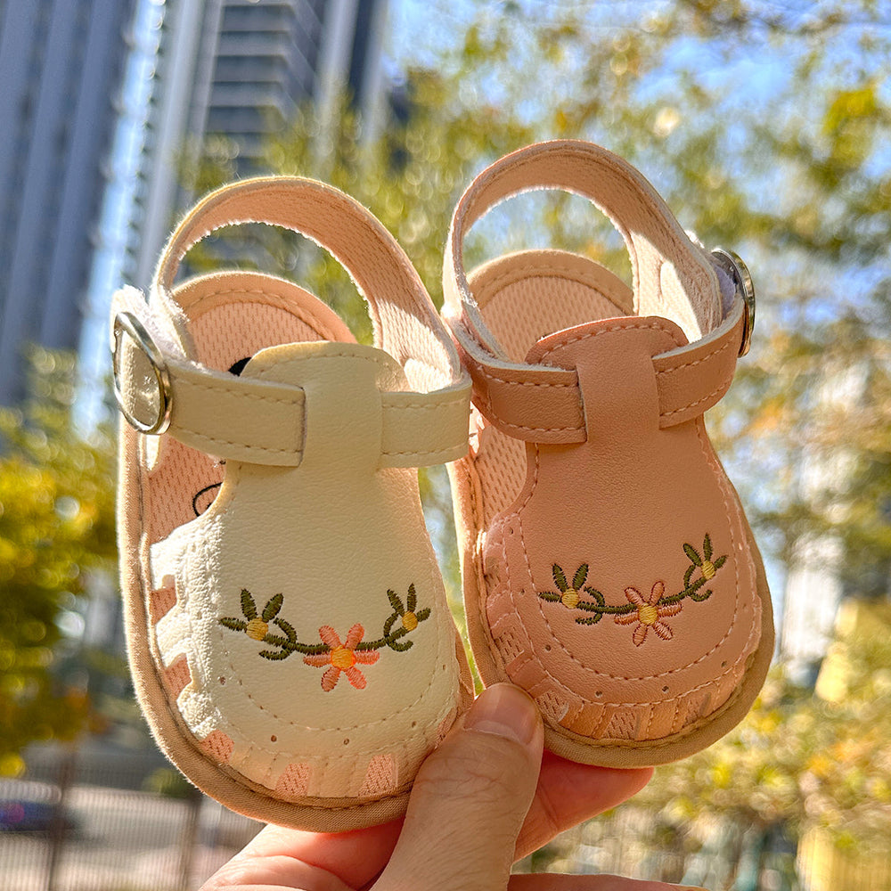 Babysandaler med Blombroderi – Little Steps Flickor, Svart/Rosa/Beige/Grön/Vit, Storlek 0–2 år More For Mini