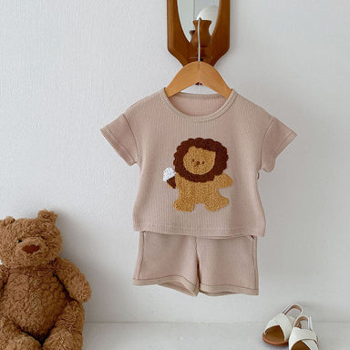 Våffeltygsset T-shirt & Shorts med Lejon – Little Roar Baby Småbarn, Brun/Beige, Bomull, Storlek 0–3 år More For Mini