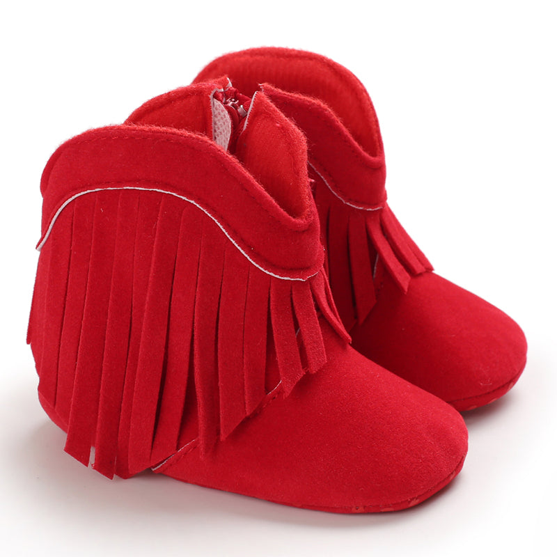 Baby cowboystövlar för flickor – Mjuka fransstövlar med antislip-sula (0–2 år) More For Mini