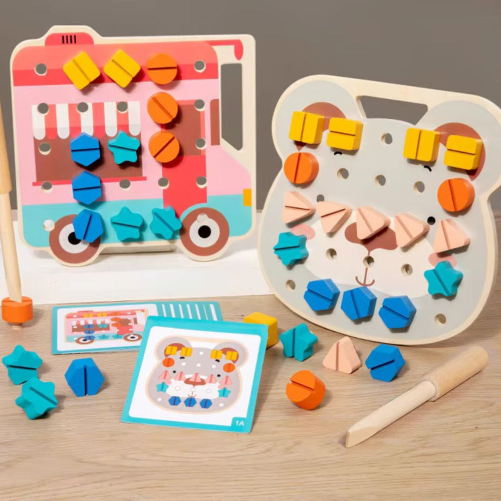 Trä Montessori Skruvspel för Småbarn – Pedagogiskt Leksak för Motorik & Färgigenkänning More For Mini