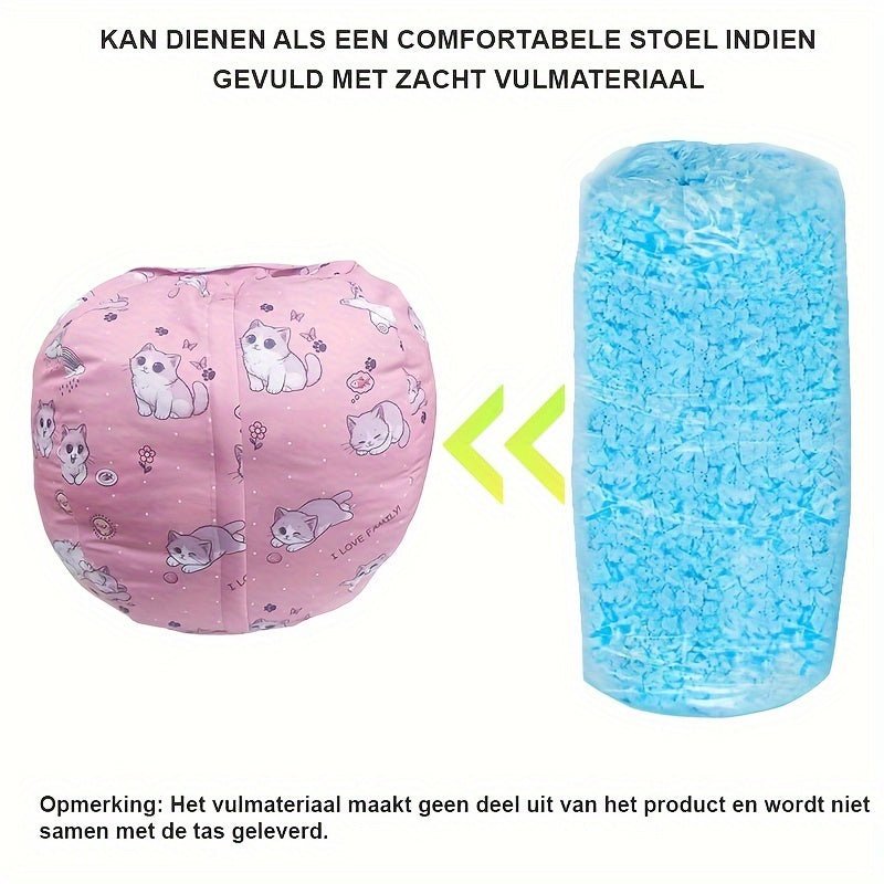 Kitty Bean Bag Hölje – Förvara Gosedjur & Mjukt Sittkudde för Barn Lilla Lycka