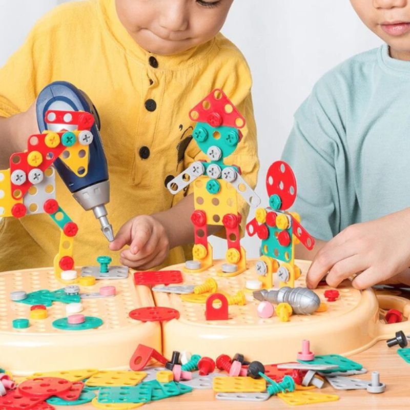 Montessori verktygsset med pussel 351 delar – leksaksborrmaskin, förvaringslåda | byggleksak