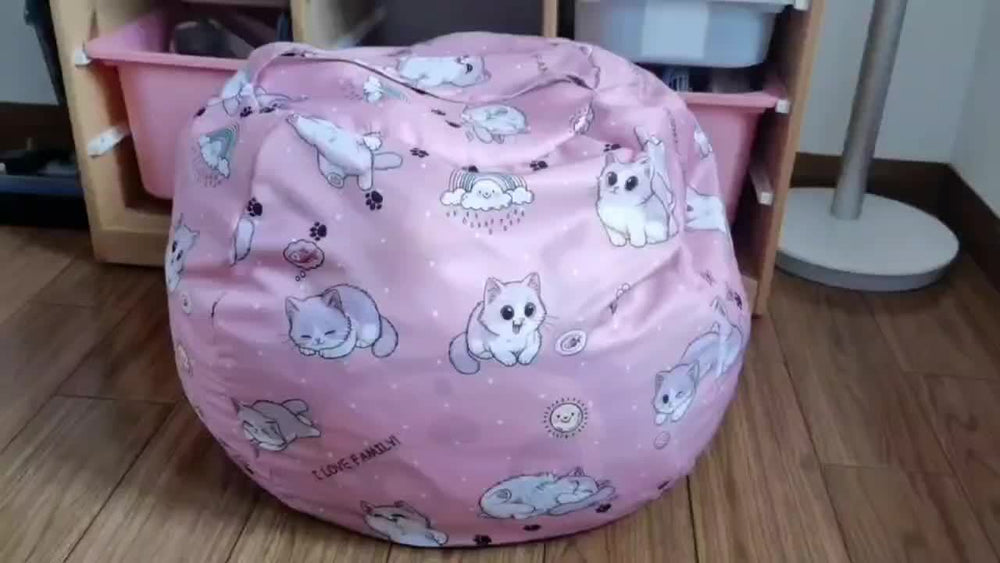Kitty Bean Bag Hölje – Förvara Gosedjur & Mjukt Sittkudde för Barn Lilla Lycka
