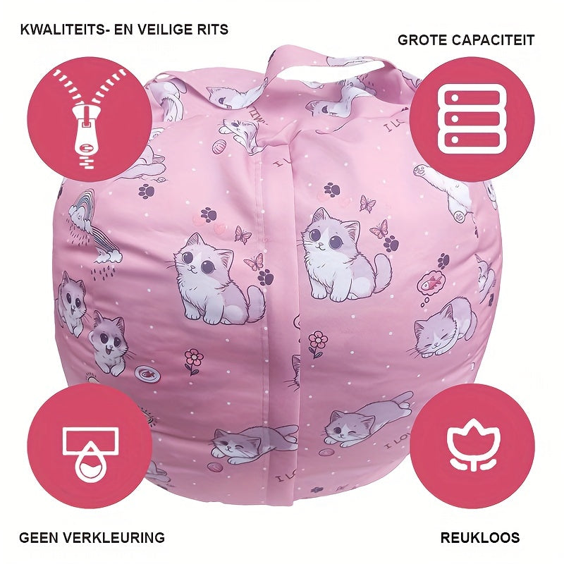 Kitty Bean Bag Hölje – Förvara Gosedjur & Mjukt Sittkudde för Barn Lilla Lycka