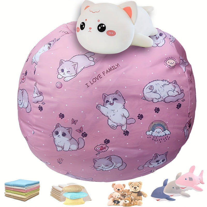 Kitty Bean Bag Hölje – Förvara Gosedjur & Mjukt Sittkudde för Barn Lilla Lycka