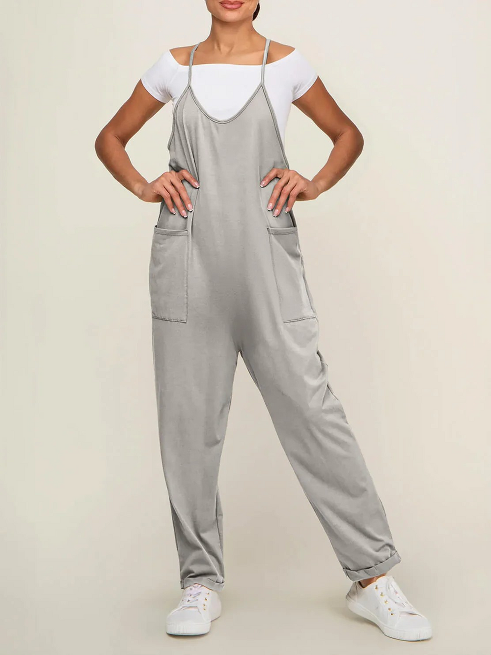 Gravidjumpsuit med stora fickor – ledig passform, stretchig bomullsmix | mammakläder