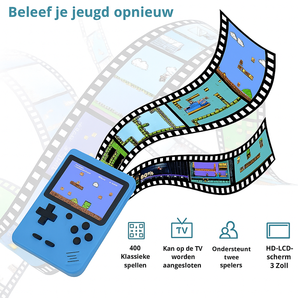 Draagbare Retro Spelcomputer met 400 Spellen – PixelPlay Classic 400 – Ideaal voor Onderweg & TV More For Mini
