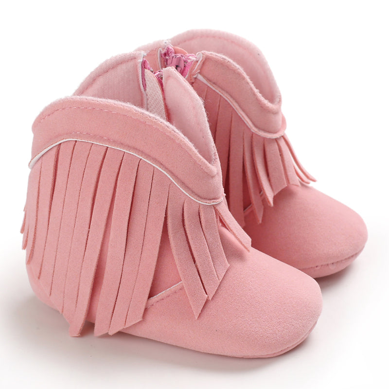 Baby cowboystövlar för flickor – Mjuka fransstövlar med antislip-sula (0–2 år) More For Mini