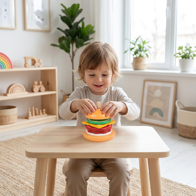 Montessori stapelleksak i trä – hamburgare – pedagogiskt stapel- och sorteringsspel Lilla Lycka