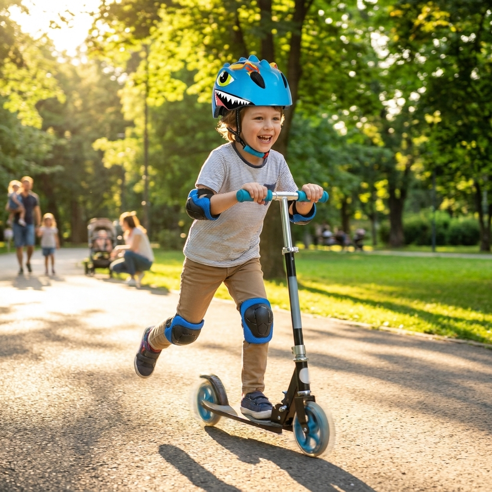 Barnhjälmset med dinosauriedesign – cykelhjälm plus knä- och armbågsskydd Lilla Lycka