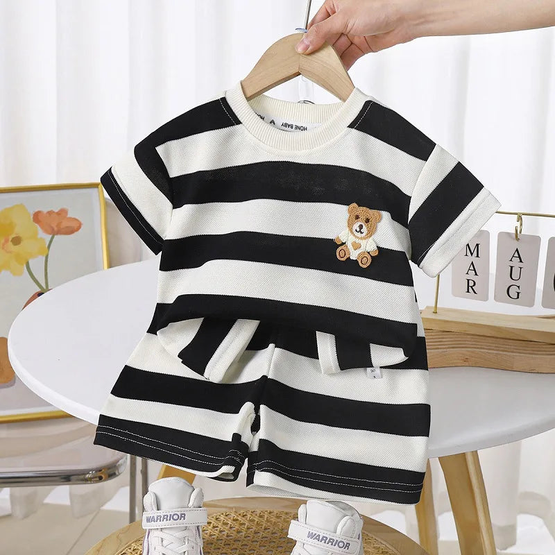 Zomerse Kinder Set Gestreept T-shirt & Short – Comfortabel & Ademend Katoen voor 0-6 Jaar More For Mini
