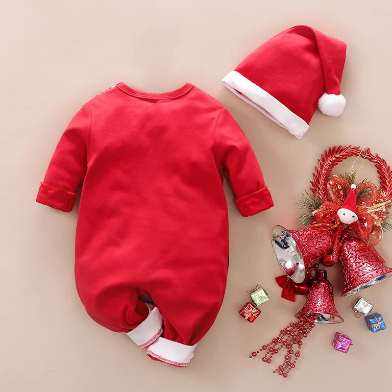 Sparkdräkt jul i bomull med långa ärmar och tryckknappar – tomte- eller renmotiv | juldräkt baby