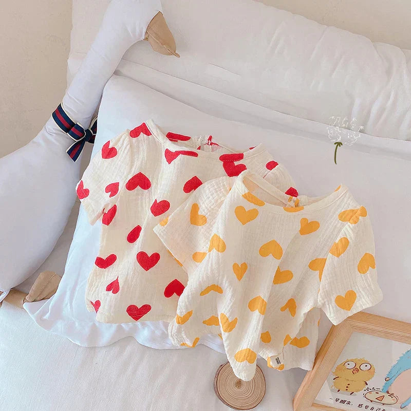 HeartBreeze Sommarset Flickor – Bekvämt Bomullsset med Hjärttryck (0–5 år) More For Mini