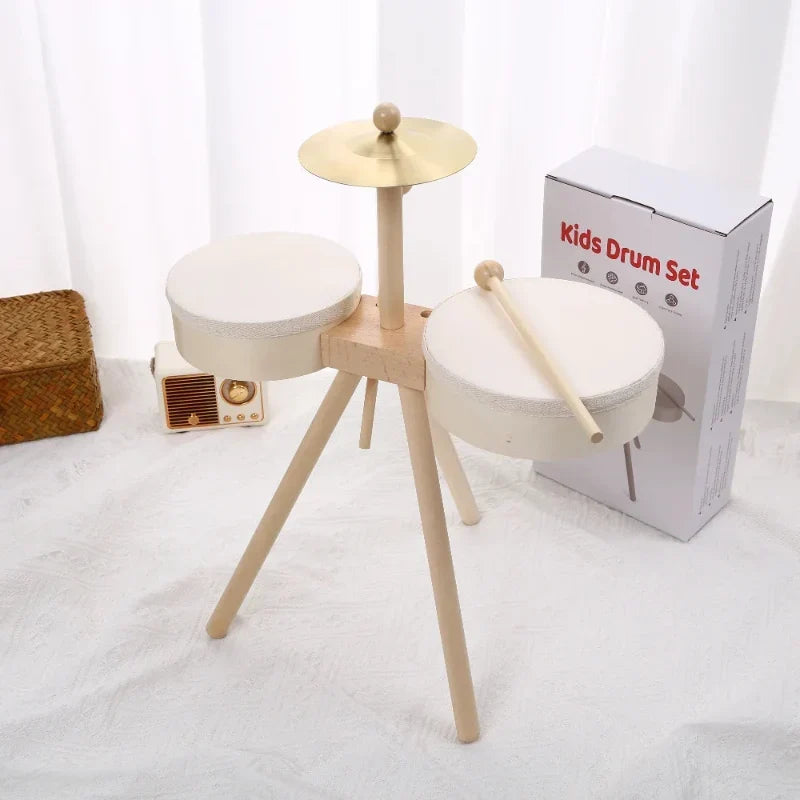 Trumset i trä med cymbal och xylofon – 5 instrument, bokträ | musikleksak