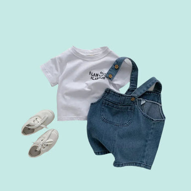 Denim Babyklädset – Bekväm Hängselbyxa & T-shirt – 0–3 år | LittleTrail More For Mini