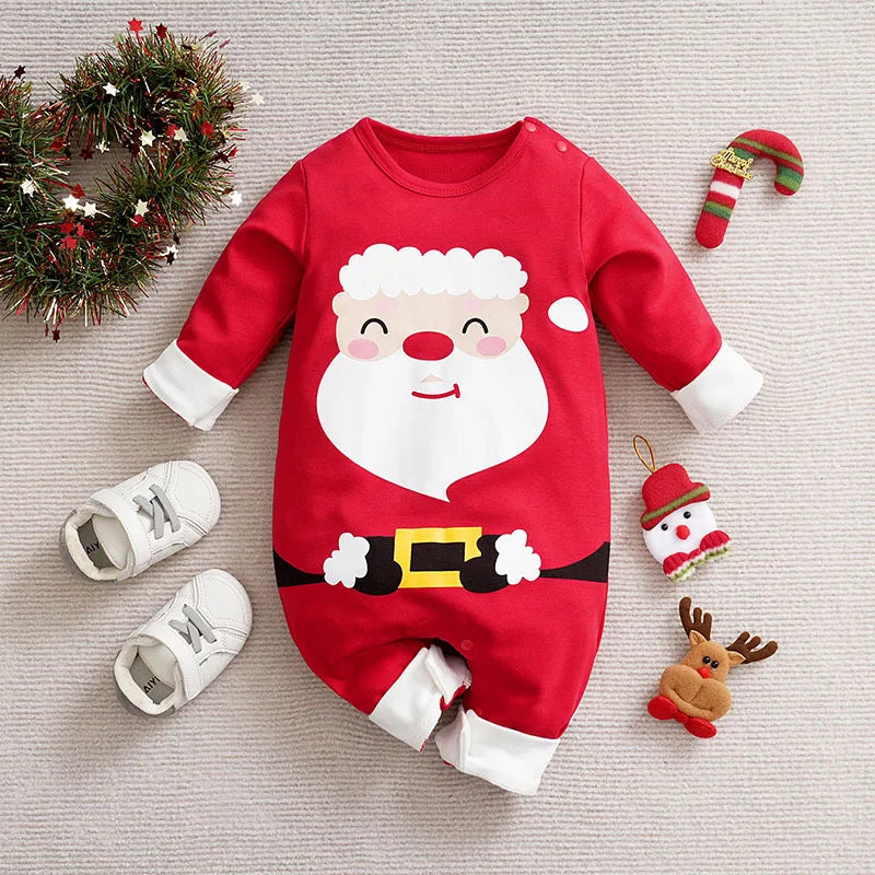 Sparkdräkt jul i bomull med långa ärmar och tryckknappar – tomte- eller renmotiv | juldräkt baby