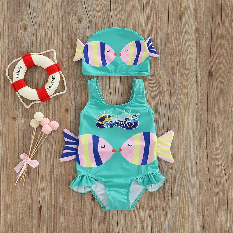 Zacht & Sneldrogend Meisjes Badpak met Zwemcap – Comfortabel & Speels Design | SunnySplash Zwemset 0-4 Jaar More For Mini