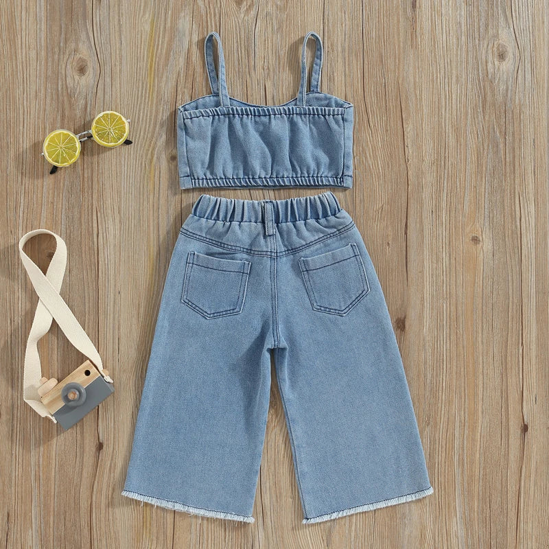 Denim sommarset för flicka – Luftigt bomullset med topp och shorts – Storlek 0–5 år More For Mini
