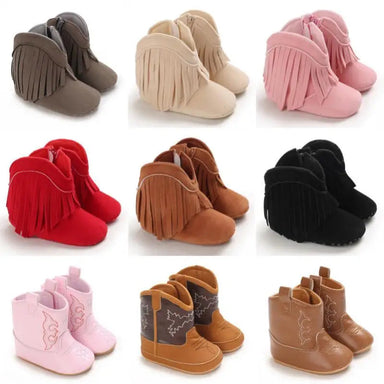 Baby cowboystövlar för flickor – Mjuka fransstövlar med antislip-sula (0–2 år) More For Mini