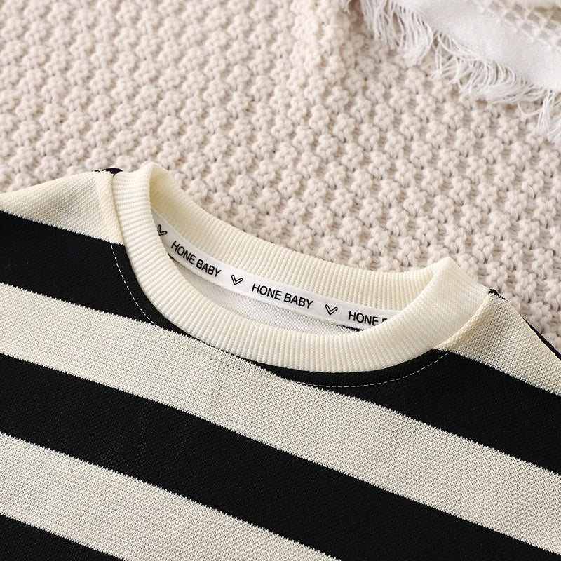 Somrigt barnset med randig T-shirt och shorts – Bekvämt och andningsbart bomull för 0–6 år More For Mini