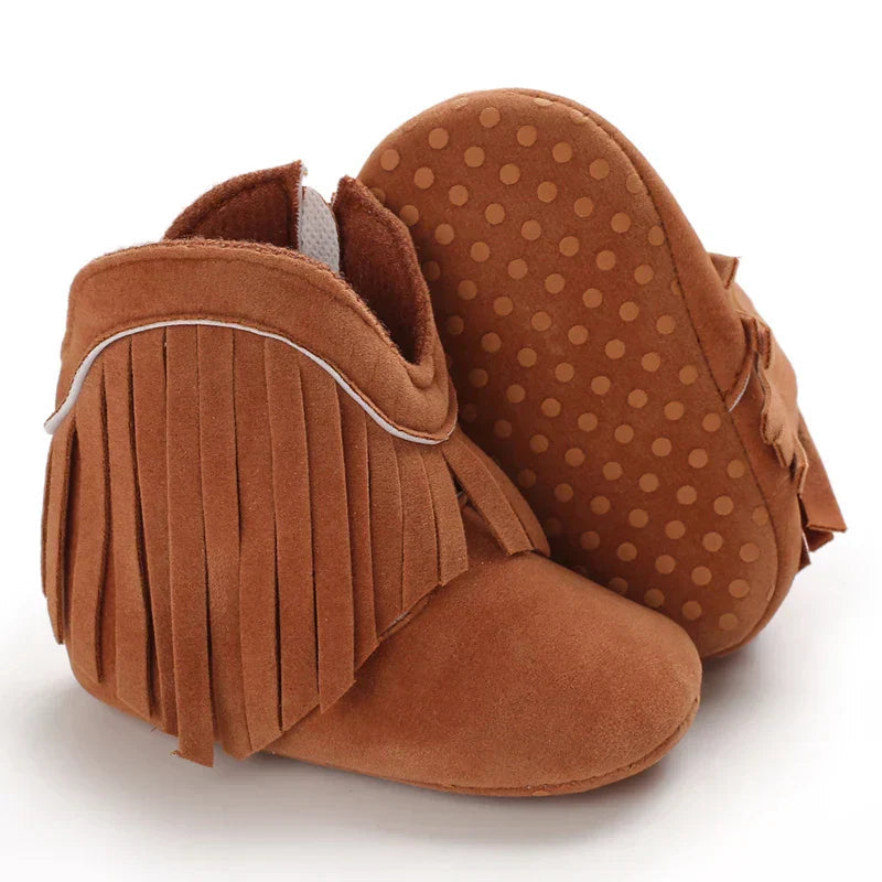 Baby cowboystövlar för flickor – Mjuka fransstövlar med antislip-sula (0–2 år) More For Mini