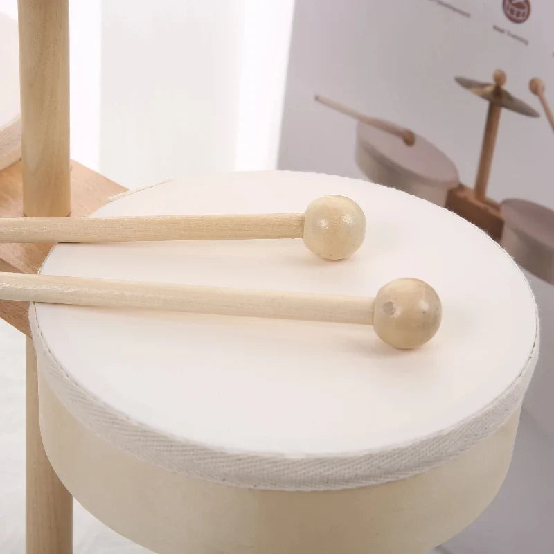 Trumset i trä med cymbal och xylofon – 5 instrument, bokträ | musikleksak