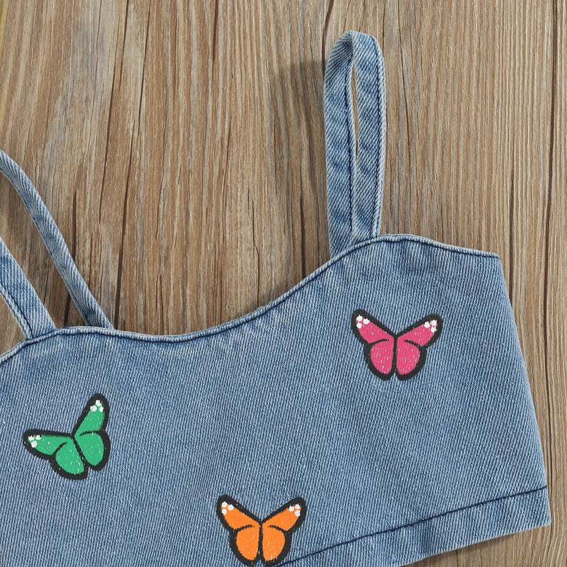Denim sommarset för flicka – Luftigt bomullset med topp och shorts – Storlek 0–5 år More For Mini