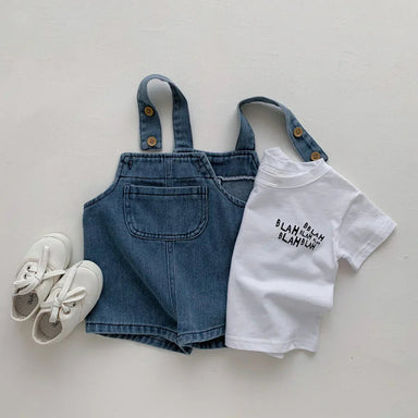 Denim Babyklädset – Bekväm Hängselbyxa & T-shirt – 0–3 år | LittleTrail More For Mini