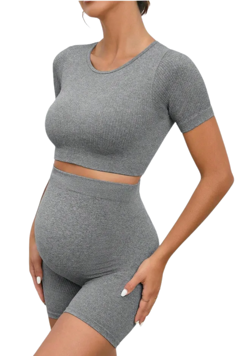 ComfortFit Zwangerschapsset – Naadloze Crop Top & Hoge Taille Short voor Ultiem Comfort More For Mini
