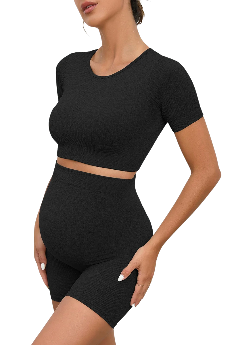 ComfortFit Zwangerschapsset – Naadloze Crop Top & Hoge Taille Short voor Ultiem Comfort More For Mini