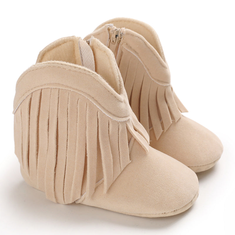 Baby cowboystövlar för flickor – Mjuka fransstövlar med antislip-sula (0–2 år) More For Mini